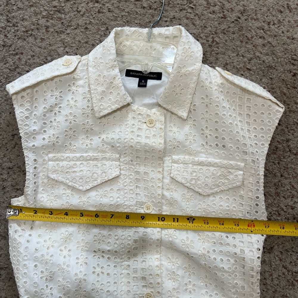 Banana Republic Ivory Eyelet belt short sleeve cotton Shirtdress pocket‎ 6 NWNT - Picture 10 of 12
